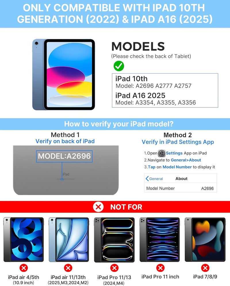 typecase Touch iPad 11th 10th Generation Case with Keyboard (11" 2025, A16 & 10.9" 2022) – 360° Rotatable, 11-Color Backlit, Multi-Touch Trackpad, Pencil Holder, Thin & Light – Sky Blue - Image 2